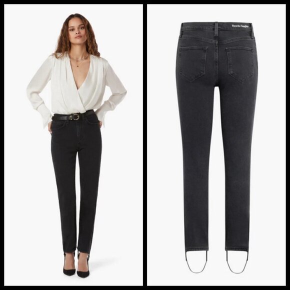 💕FAVORITE DAUGHTER💕 Evelyn High Rise Straight Leg Stirrup Jeans Storm Black 26 - Picture 1 of 16